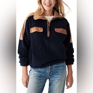 Faherty Navy and Tan Quarter-Zip Sweater